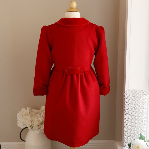 Girl's Red Coat Wool Double Breasted Velvet Collar & Cuffs Designer Boutique NWT - Picture 4 of 9